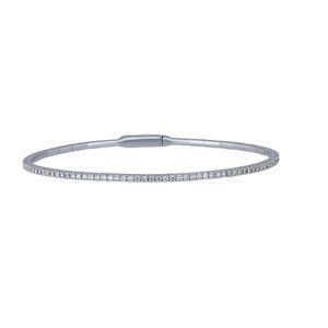1.00 CT Natural All Way Round Diamond Flexible Bangle G SI 14K White Gold 7''